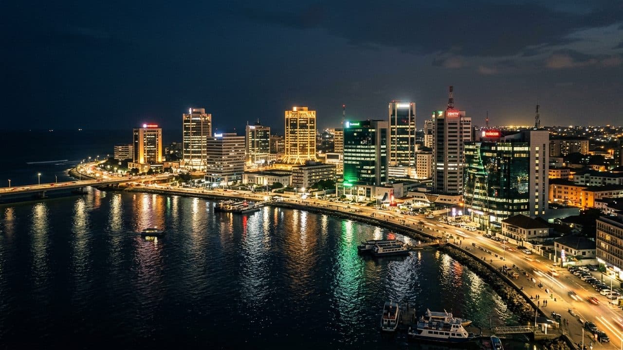 African Business Metropolis Skyline at Night